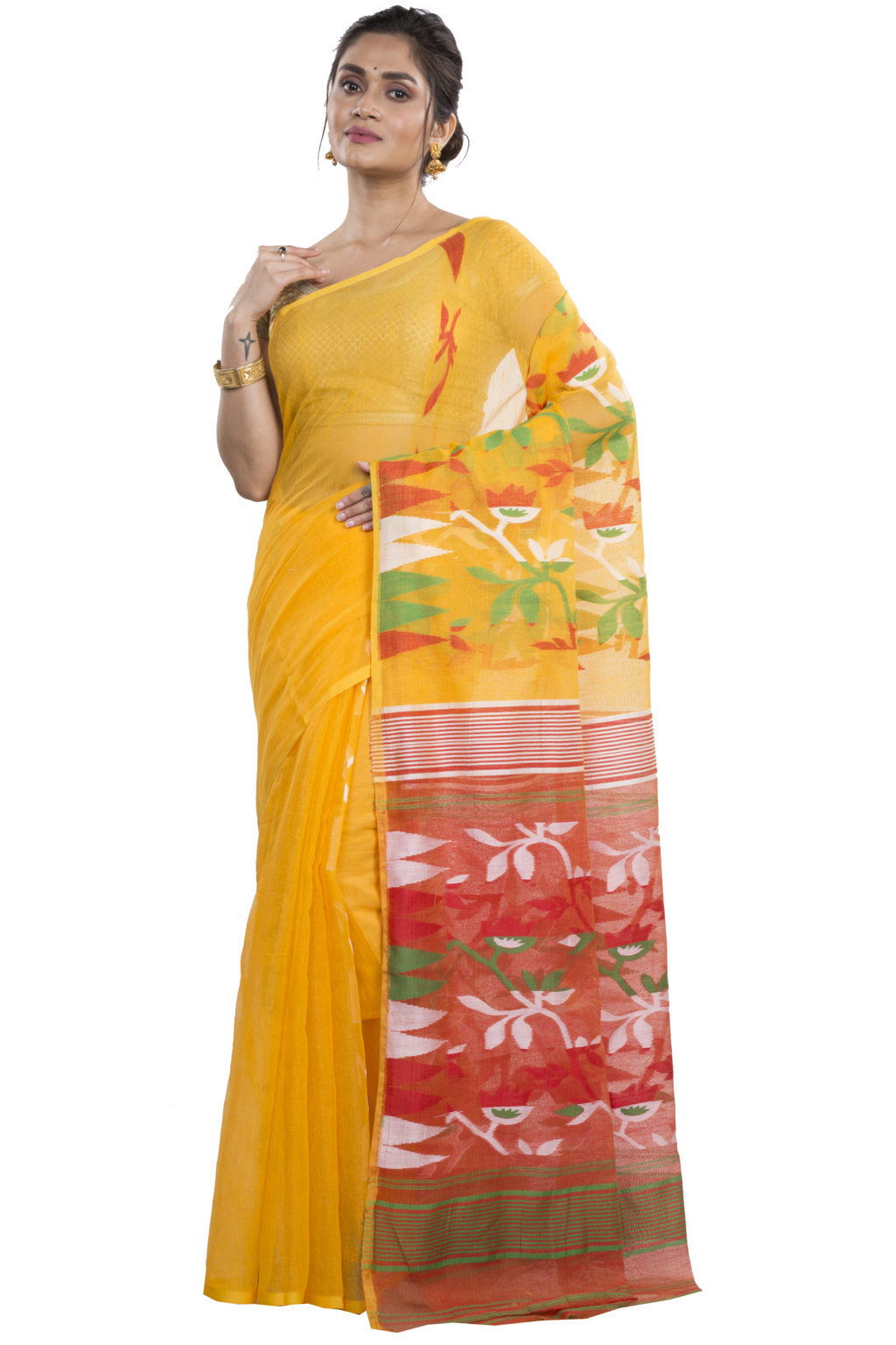 Yellow Blended Cotton Moha_Jamdani Jamdani Saree (810)